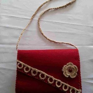 Kırmızı Sarı- kapaklı bayan çantası-muz lifi sanat eserleri-1119