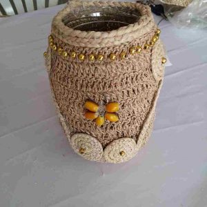 Vazo altı -sarı çiçekli, muz lifi, sanat eserleri-1117