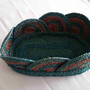 Dekoratif Yeşil-Kırmızı sepet, Hediyelik Eşya, muz lifi, sanat eserleri-49